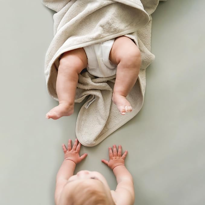CuddleBug Premium Hooded Baby Bath Towel & Washcloth Set (Bear) - 100% Cotton Terrycloth Hooded Baby Towels for Newborn & Toddler, Super-Soft & Absorbent, Newborn Essentials (30" x 30") - Honey Beige