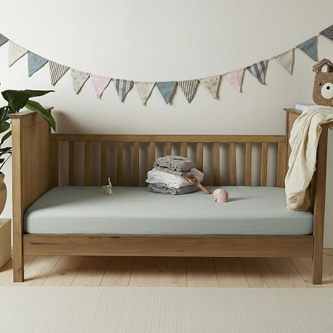 Bioweaves Organic Cotton Muslin Bassinet Sheet, GOTS Certified Extra Soft Fitted Sheet, Universal Fit for Oval Baby Bassinet Mattresses, 33" x 17", 4 Inch Pocket, Hint of Mint