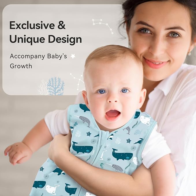 Unnivoll Baby Sleep Sack 6-12 Months 0.5 Tog Wearable Blanket Baby, 3 Pack 100% Cotton Lightweight Sleeping Sack with 2-Way Zipper for Newborn Infant Shark