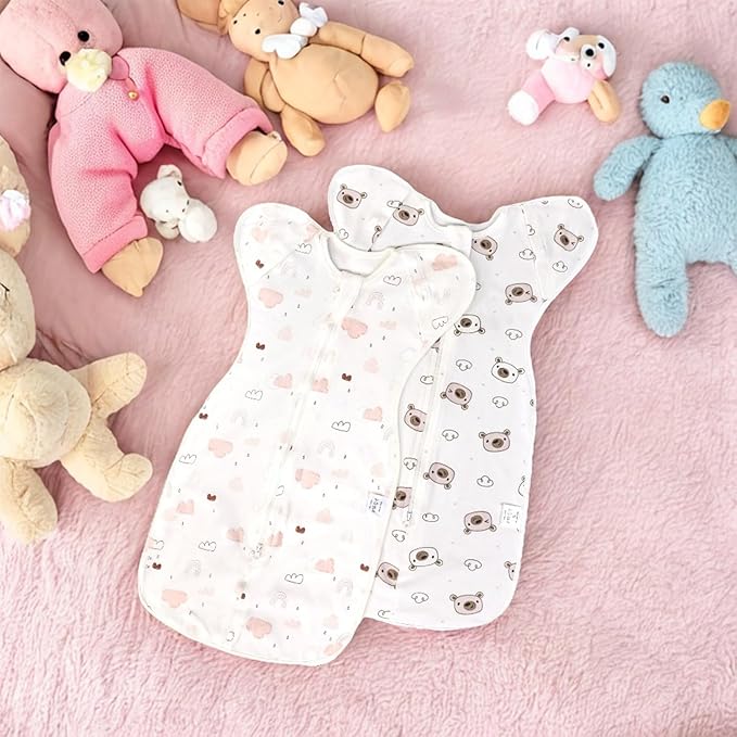 Baby Transitional Swaddle Sleep Sack - Arms Up Swaddles for Baby Girl, 3-6 Months Newborn Swaddle Sleep Sack with Cuff Removable & 2-Way Zipper Design, Pink Cloud Transition Sacks
