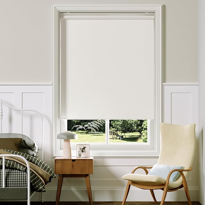 Cordless Roller Shades Blackout Blinds for Windows Room Darkening Rolled Up Shades with Spring System, UV Protection Window Shades Door Blinds for Home and Office (White, 32" W x 72" H)