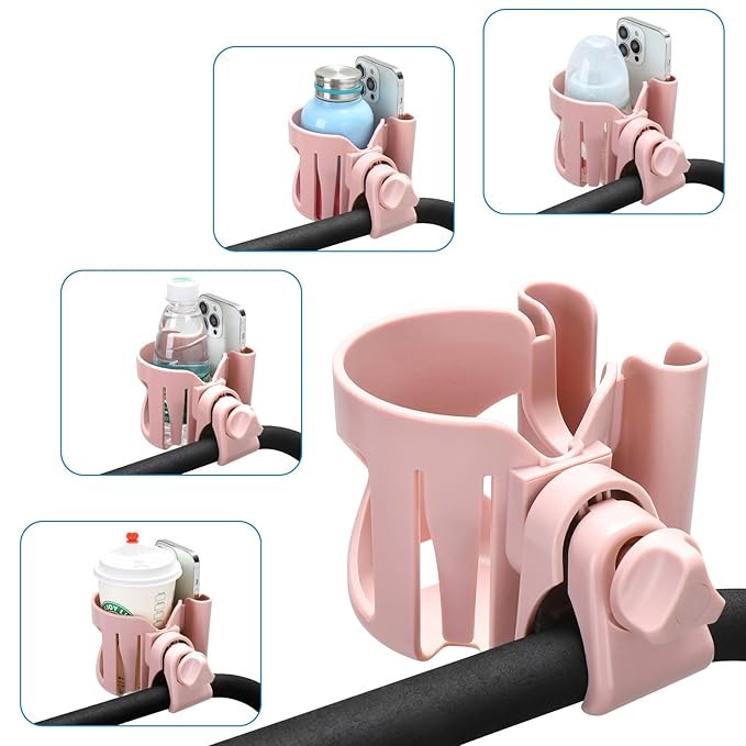 Accmor Universal Cup Holder, Stroller Cup Holder with Phone Holder, 360° Rotatable Large Caliber Designed Bottle Holder for Stroller, Bike, Wheelchair, Walker, Scooter