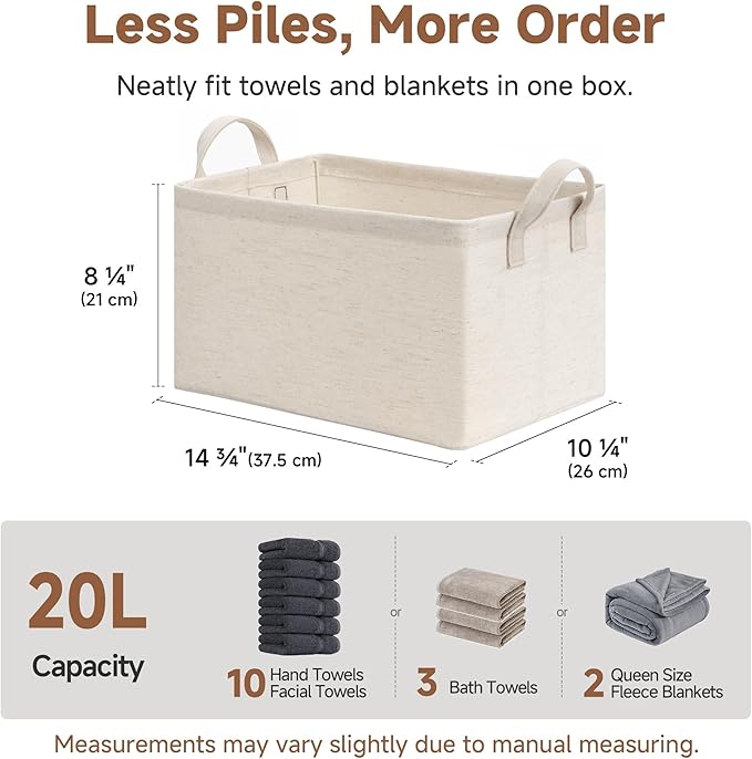StorageWorks Storage Bins, Shelves Baskets for Organizing, Fabric Closet Organizers with Handles, Metal Frame, Beige?Cotton-linen?, 2-Pack