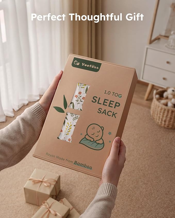 Yoofoss Rayon Made from Bamboo Baby Sleep Sack 0-6 Months 1.0 Tog Baby Wearable Blanket, Super Soft Infant Toddler Sleeping Sack 2-Way Zipper
