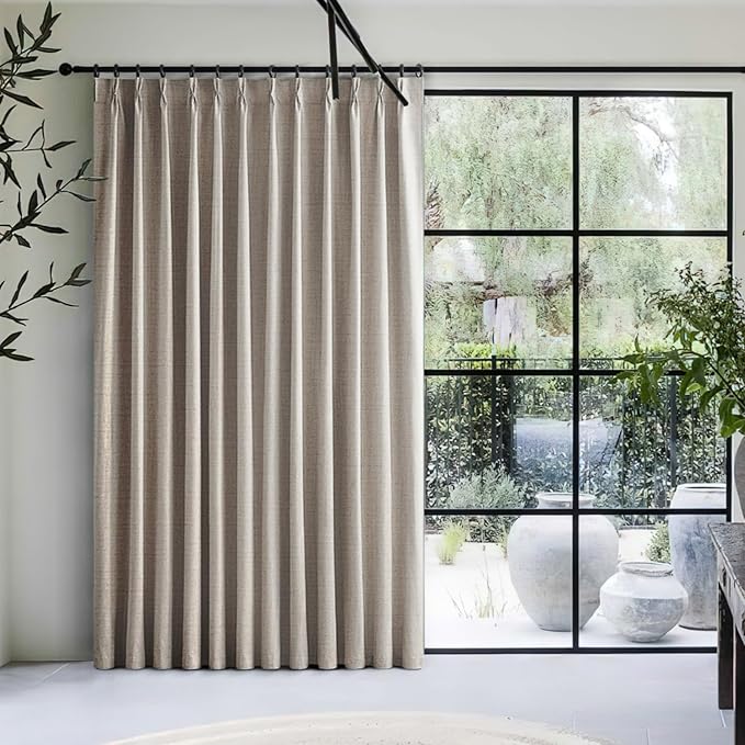 Custom 105 Inch Curtains for Nursery, Cute Extra Long 100 Percent Blackout Kids Curtains 2 Panel Set Natural Ivory Cotton Linen Window Drapes Pinch Pleated Thermal Insulated Aesthetic Baby Room Burgs