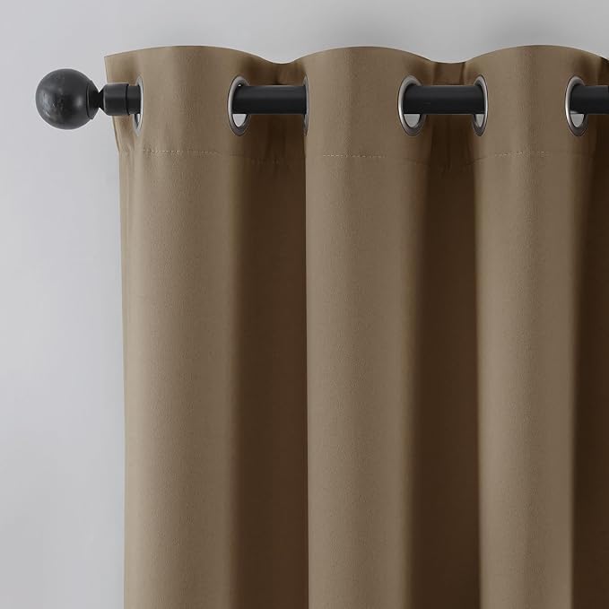 Beauoop 100% Blackout Curtains 63 Inch Long 2 Panels for Bedroom Living Room Brown Solid Room Darkening Thermal Insulated Soundproof Energy Saving Grommet Top Window Treatment Drapes,52x63, 2 Set