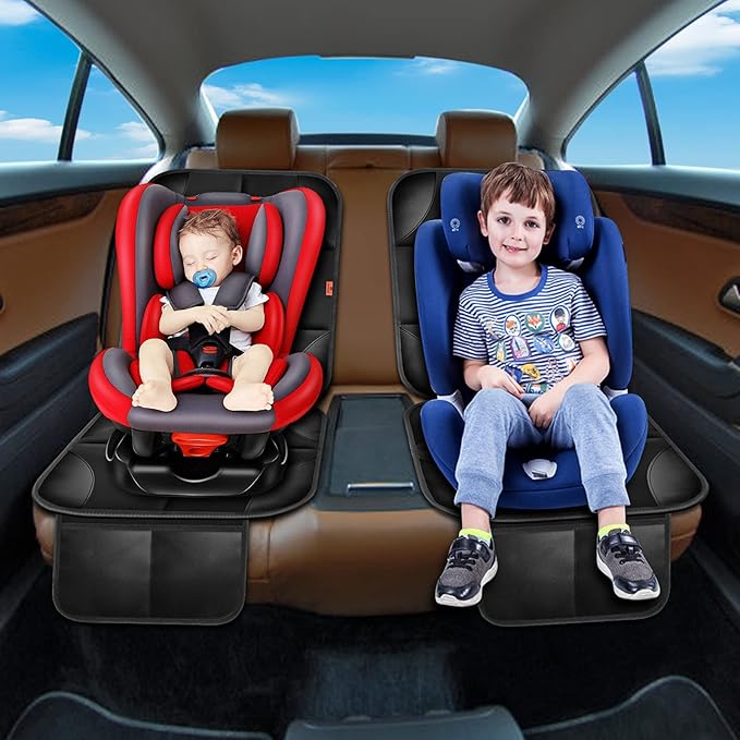 Car Seat Protector 1 Pack Car Seat Cushion Mat Thickest Padding,Waterproof 600D Fabric Car Seat Covers for Non-Slip Backing Mesh Pockets for Baby and Pet (Gray, 2 Pcs)