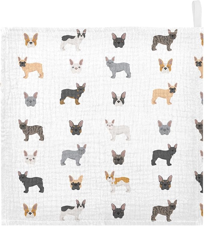 vvfelixl Baby Cotton Washcloths Different French Bulldog Infants Bath Towel for Unisex Puppy Face Towels for Newborn, Natural Baby Wipes Delicate Skin, 11.8 X 11.8 inch, one sizex3