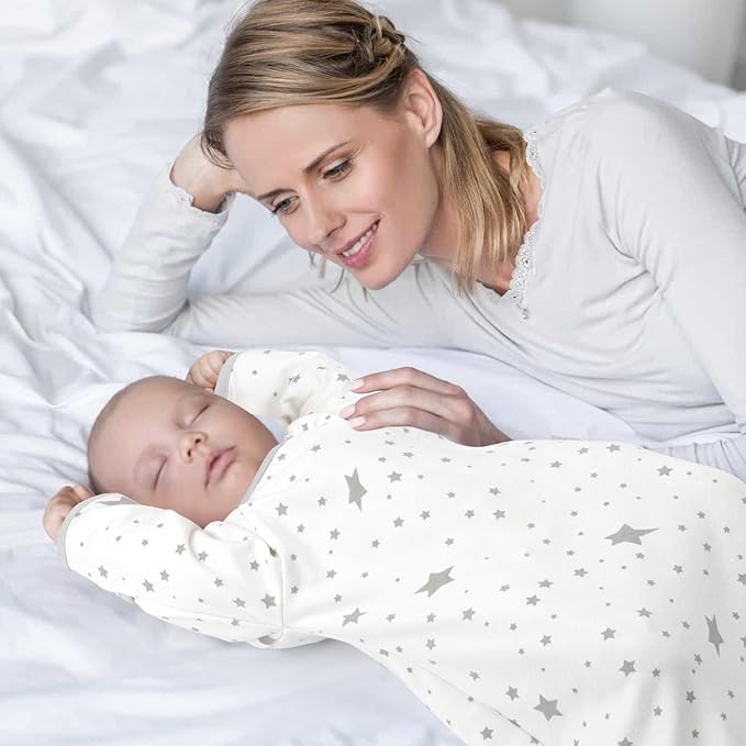 Transitional Swaddle Sack with Arms Up Length Sleeves and Mitten Cuffs 6-12 Months Wearable Swaddling Blanket Sleeping Bag Cotton for Newborns Baby Boys Girls Sleep Sacks Snug Fit Calms Startle Reflex