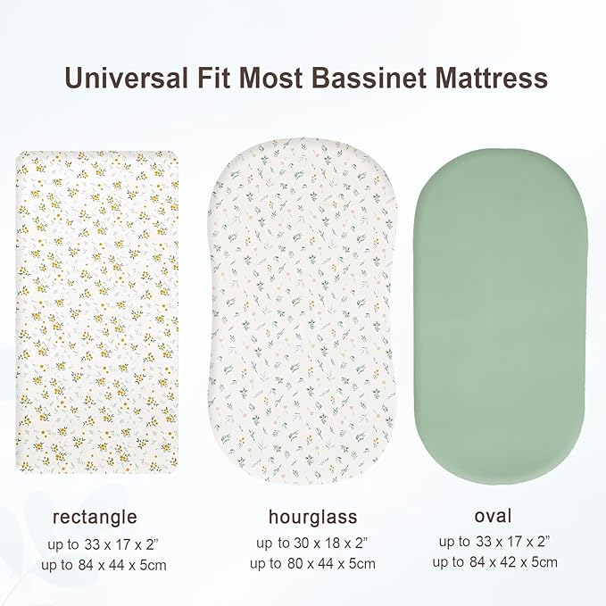 david's kids 3 Pack Bassinet Sheets, Ultra Soft Breathable Comfortable Baby Sheet Set for Boys Girls Neutral, Univeral Fit for Most Cradle and Bassinet Mattress, Leaf & Floral