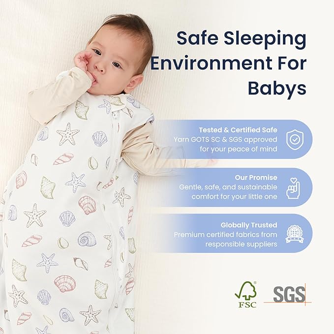 kaiya baby Unisex Sleeping Bag for Babies and Toddlers 1.0 Tog Sleep Sack 0-6 Months, Newborn Sleep Sack, Wearable Blanket Baby, One Piece Sleeveless Sleep Sack, Gifts for Baby