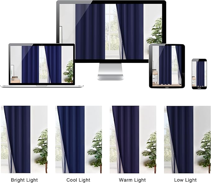 XWZO 100% Blackout Curtains 84 Inches Long with Tiebacks- Narrow Wide Heat Blocking and Soundproof Curtain Panels with Grommets for Short Windows, Navy Blue, W38 x L84, Set of 2