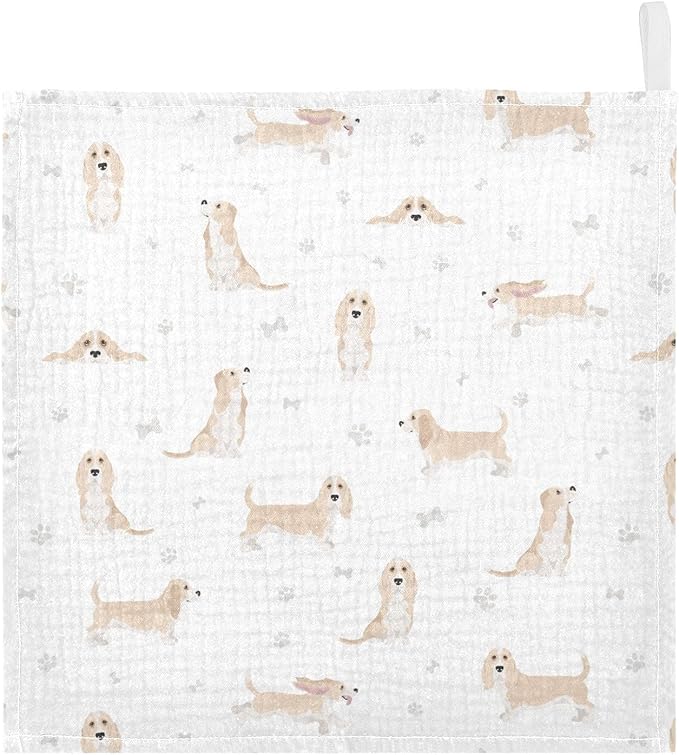 vvfelixl Baby Cotton Washcloths Basset Hound Dog Infants Bath Towel for Unisex Face Towels for Newborn, Natural Baby Wipes Delicate Skin, 11.8 X 11.8 inch, one sizex3