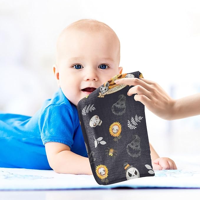 vvfelixl Baby Muslin Washcloths Halloween Skulls Horror Monsters Baby Burp Cloths Cotton Baby Face Towel for Newborn Infants Boys Girls Soft and Absorbent 11.8 X 11.8 in, 3 Pack Black