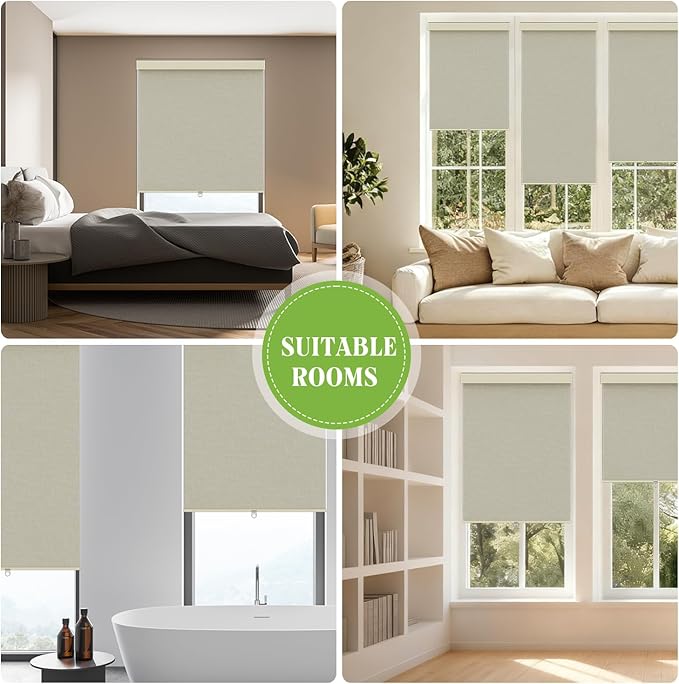Blackout Roller Shades Blinds for Windows, Free-Stop Cordless Roller Shades with Valance, Thermal Insulated Fabric Window Blinds UV Protection for Home, Bedroom, Beige, 17.5" W x 72" H