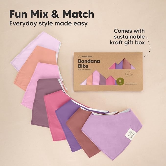 KeaBabies 8-Pack Organic Baby Bandana Bibs for Girls - Super Absorbent Triangle Baby Bibs for Drooling and Teething Infant, 100% Cotton Extra Soft for Newborn, Infant 0-36 Months (Lilac)