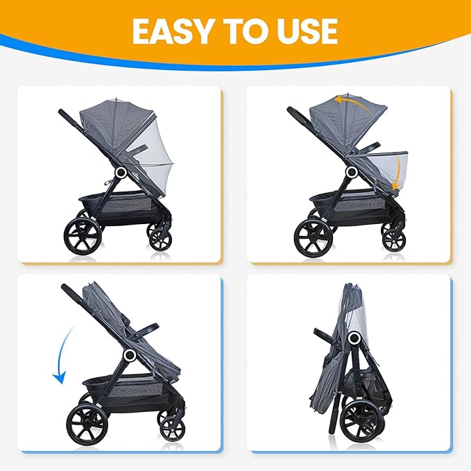 Orzbow Mosquito Net for Stroller | Universal Baby Bug Net for Strollers, Car Seats, Bassinets, Cradles, Mini Cribs, Breathable & Foldable Mosquito Cover with Travel Bag, Baby Summer Essentials, Grey
