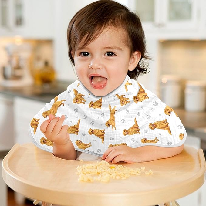 Qinllo 4 Pack Muslin Burp Cloths Golden Dogs Paw Prints White Cotton Baby Burp Cloths Ultra Absorbent and Soft Thick Burping Cloth for Newborn Boys Girls 22x11 Inch