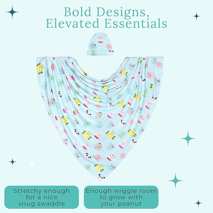 Posh Peanut Swaddle Blanket & Headband Set – Viscose from Bamboo Stretchy Baby Swaddle for Newborn Girls, Receiving Blanket or Nursing Cover