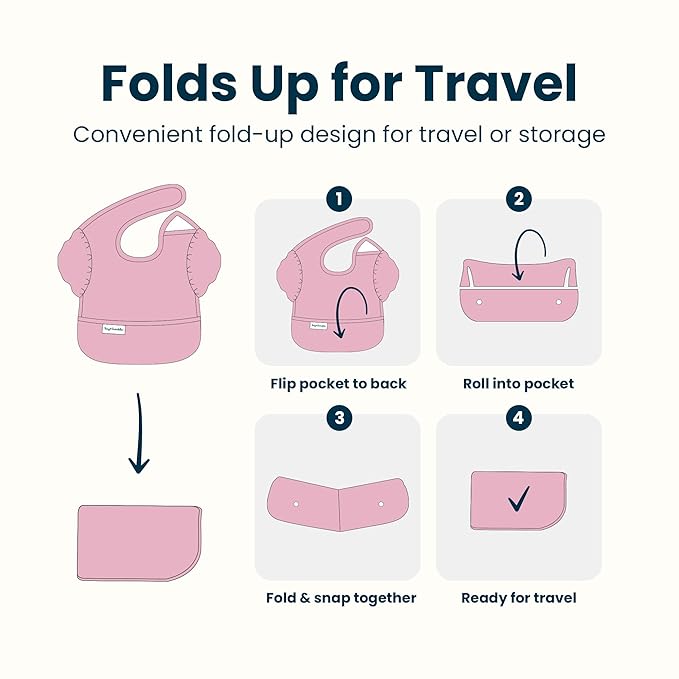 Tiny Twinkle Mess-Proof Baby Bibs for Eating | Waterproof, Wipeable Toddler Bibs with Catch-All Pocket | Feeding Bibs for Girls & Boys(3 Pack,Cotton Candy)