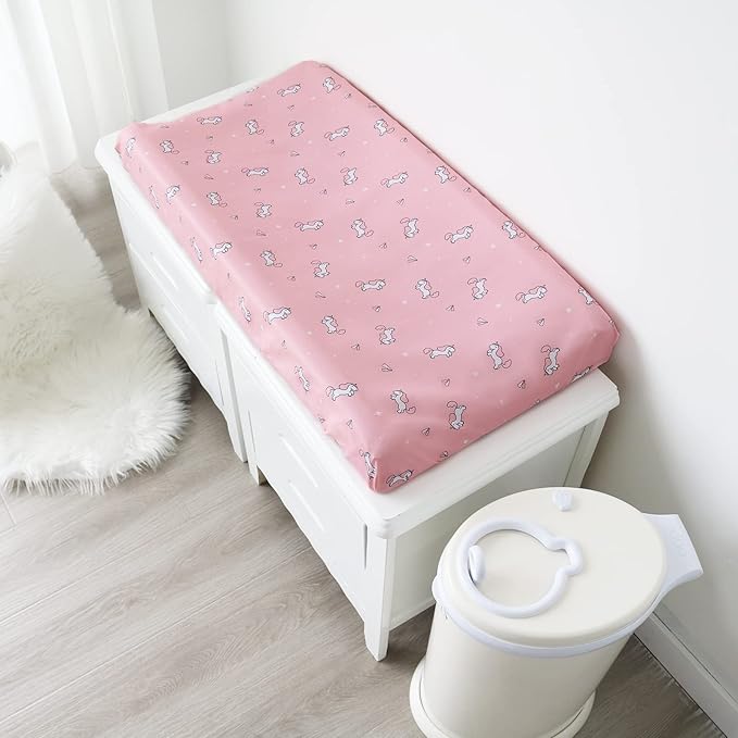 Changing Pad Cover for Girls 2 Pack, Comfy & Breathable Changing Table Cover for 32''x16" Changing Table Pads, Diaper Changing Pad Cover, Pink