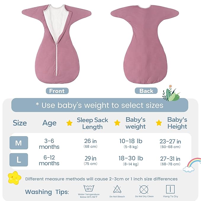 ZIGJOY Shark-Fin Transitional Swaddle for Newborn - 2.5 Tog Rayon Made from Bamboo Transition Swaddle Sleep Sack 6-12 Months Baby Arms Up Swaddle Blanket with 2-Way Zipper, Purple