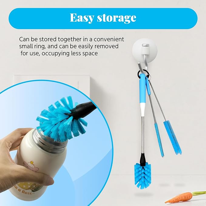 4-in-1 Bottle Brush, 15 in Water Bottle Brush & Straw Cleaner Brush,Lid Brushe,Bottle Cleaning Brush for Water Bottle, Flask,Wine Decanters,Straws-Blue