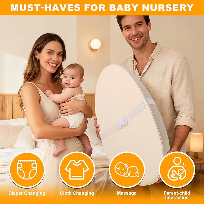 Baby Diaper Changing Pad, Wipeable Baby Changing Pad for Dresser, Contoured Waterproof Changing Pad with PU Cover, Non-Slip Safety Belt & Bottom, Portable, Lightweight