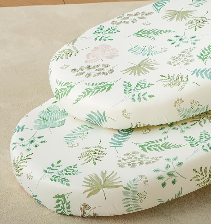 SDY Jersey Bassinet Sheets for Baby Boys and Girls,32 "x 16 "x 4", 2 Pack, Green Standard Oval/Retangle Bassinet Mattress Sheets for Toddler,Super Soft Breathable