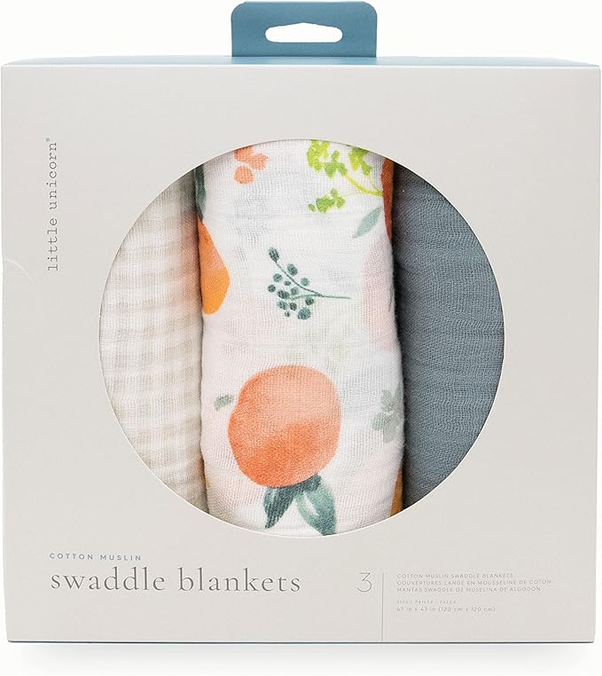 Little Unicorn Muslin Swaddle Blanket for Newborns & Infants | Soft & Breathable Fabric | Set of 3 Baby Blankets for Swaddling, Nursing, Shower Gifts (Georgia Peach)