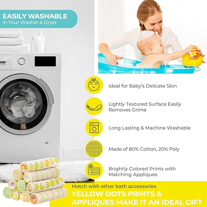 Spasilk Washcloth Wipes Set for Newborn Boys and Girls, Soft Terry Washcloth Set, Pack of 10, Yellow Dots