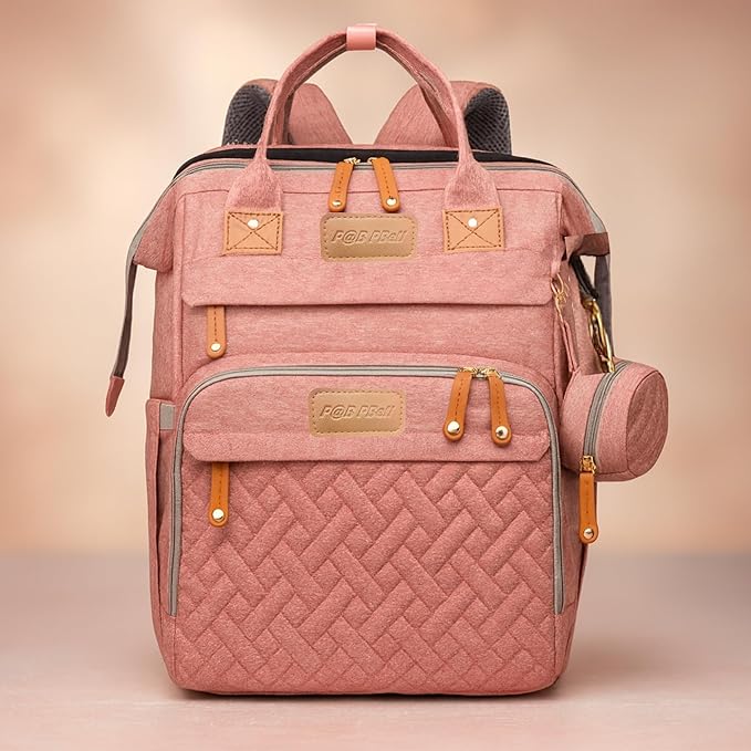 Baby Diaper Bag with Changing Station, Waterproof Diaper Bag Backpack for Mom/Dad, Baby Shower Gifts, w/USB Charging Port, Insulated Bottle Holders & Pacifier Case, XL Storage Backpack, Pink