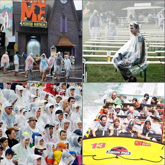Rain Ponchos,with Drawstring Hood (10 Pack) Emergency Disposable Rain Ponchos Family Pack for Adults,Clear