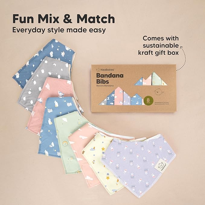 KeaBabies 8-Pack Organic Baby Bandana Bibs for Girls - Super Absorbent Triangle Baby Bibs for Drooling and Teething Infant, 100% Cotton Extra Soft for Newborn, Infant 0-36 Months (Dreamers)