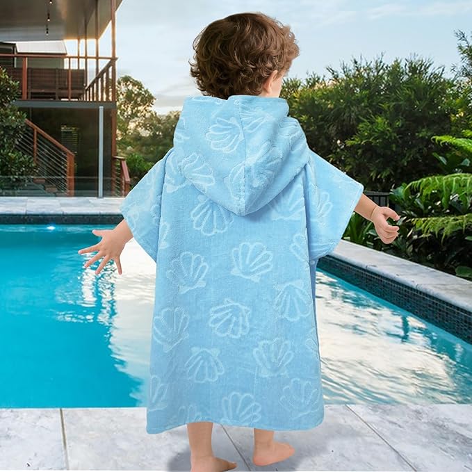 Toddler Beach Towels with Hood, Oversized (2-4Years,22"X22") Made from 100% Soft Cotton,Absorbent Hooded Poncho Towel for Baby Boy,Perfect for Pool | Swimming | Bath | Beach,Jacquard Gray Shell