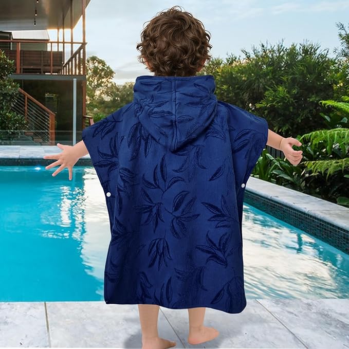 Toddler Bath Towels with Hood, Oversized (2-4Years,22"X22") Made from 100% Soft Cotton,Absorbent Hooded Poncho Towel for Baby Boy,Perfect for Pool | Swimming | Bath | Beach,Jacquard Blue Orchid