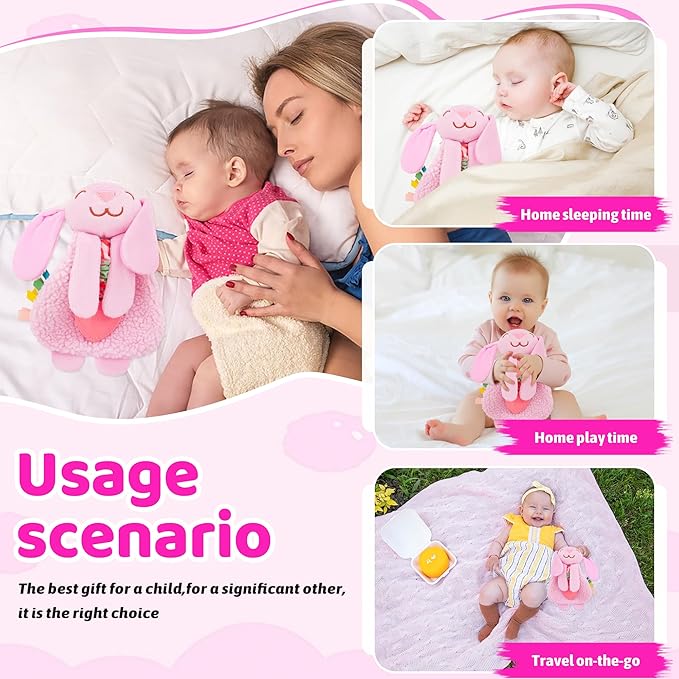 Pro Goleem Bunny Loveys for Babies Girl and Boy, Baby Lovey with Teether, Baby Toys 0 3 6 9 12 Months, Safety Teething Toys for Babies Infant Newborn and Toddler Gifts