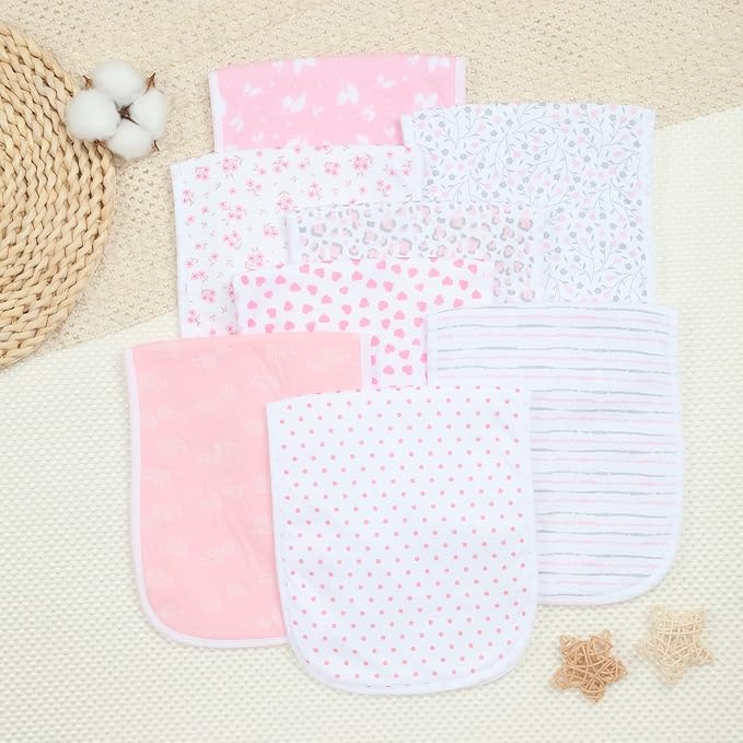 Hakochia Burp Cloths for Baby Boy & Girl Organic Cotton Large Unisex Burp Clothes Extra Absorbent Soft Neutral Burping Rags Spit Up Cloth Sets for Newborns 8 Pack
