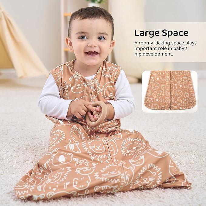 FIEMOL Baby Sleep Sack 0-6 Months, 0.5 TOG Wearable Blanket for Baby Boy and Girl, 2-Way Zipper Newborn and Infant Sleeping Bag 2 Pack, Lightweight Sleep Sacks Orange Animal(Small)