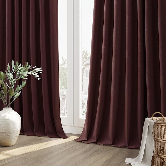 Guken 100% Blackout Curtains 120 Inch Length 2 Panels Set for Living Room Bedroom Back Tab Thermal Insulated Black Out Linen Drapes Room Darkening Reddish Brown,52x120