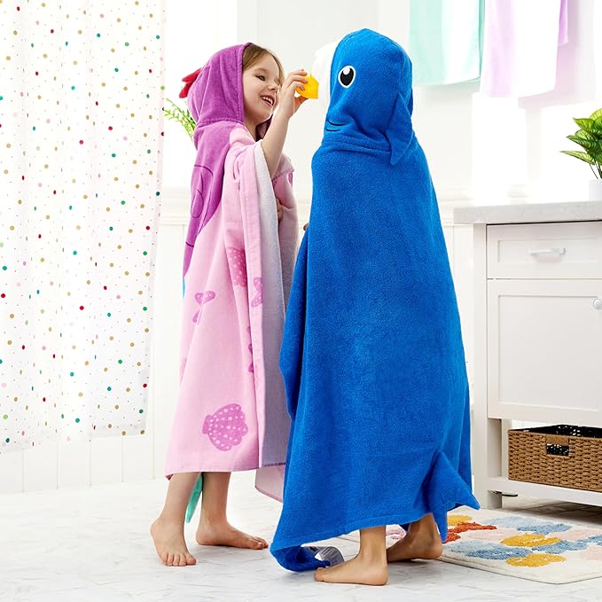 Joiedomi Shark Hooded Towel for Kids Soft 100% Cotton Bath Beach Towel 30" x 50" for Kids 3-10 Years Toddler Pool Poncho with Hood Absorbent Swim Wrap for Boys Girls