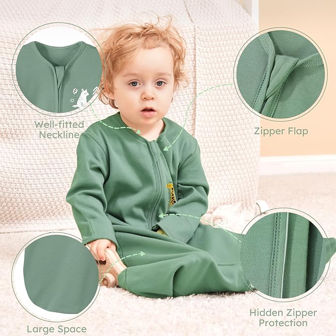 Yoofoss Baby Sleep Sack 0-6 Months Long Sleeve Wearable Blanket Baby 100% Cotton 2-Way Zipper 0.5 Tog Newborn Sleeping Sack, Lightweight(Small)