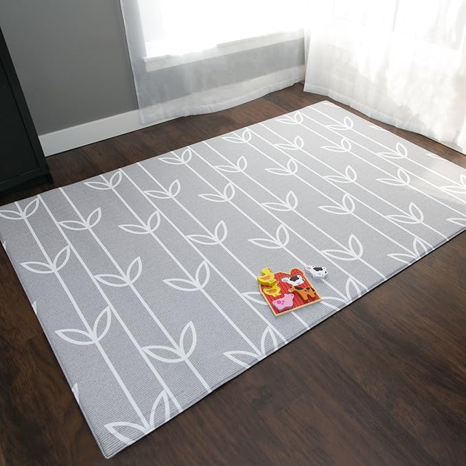Baby Care Play Mat (Medium, Sea Petals - Grey) 73’’ x 49’’ Original One-Piece Reversible Rollable Waterproof Play Mat for Infants, Babies, Toddler, and Kids