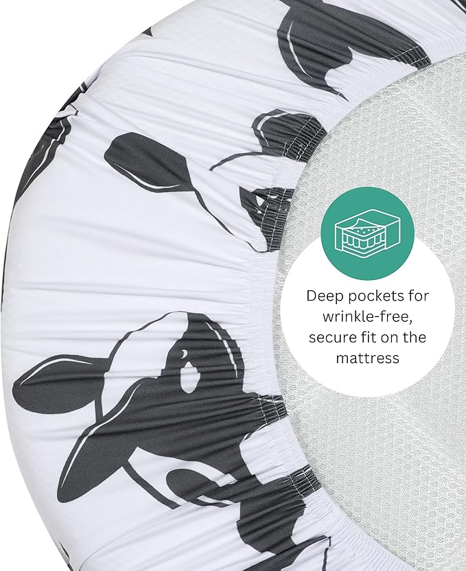 TansyPanda Halo Bassinet Sheets for BassiNest Luxe Swivel, Soothing, Swivel, Lite, Essential Sleeper, 3 Pack, 33 X 17 Inch, Ultra Soft, Snug Fit, Unisex Boys Girls, Gray White (Ocean Fish)