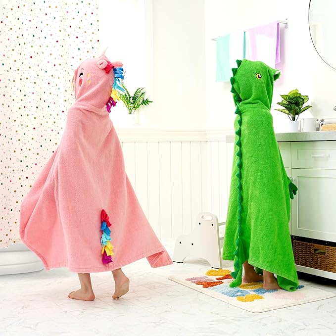Joiedomi Dinosaur Hooded Towel for Kids Soft 100% Cotton Bath Beach Towel 30" x 50" for Kids 3-10 Years Toddler Pool Poncho with Hood Absorbent Swim Wrap for Boys Girls