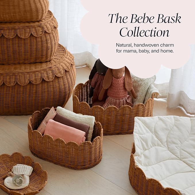 BEBE BASK Scalloped Wicker Hanging Basket - The Original Wicker Wall Decor - Hand Woven Wall Basket - Home Décor Wall Hanging Basket - Wall Storage Basket for Nursery, Living Room and Bathroom (Mocca)