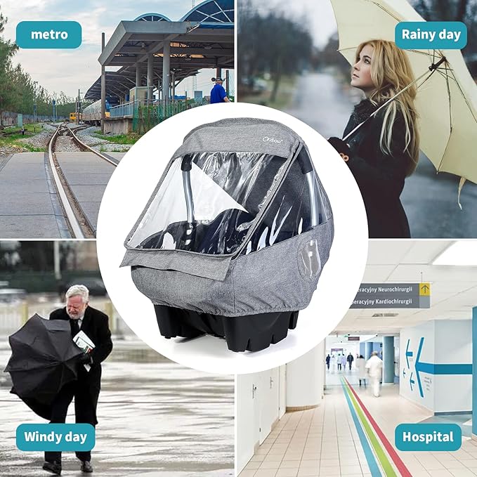 Universal Car Seat Rain Cover,Weather Shield for Infant Car Seat with Storage Bag,Side Ventilation & Handle Opening,Necessary Protection for Baby or Pet in Crowded,Baby Travel Accessories (Light Grey)