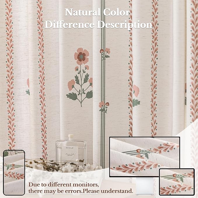 Pinch Pleated Nursery Curtains Luxury Pink Sheer Floral Curtains for Girls Room Bedroom Living Room - 95 Inch Length Modern Farmhouse Floral Printed Drapes with Hooks - 2 Panels Set