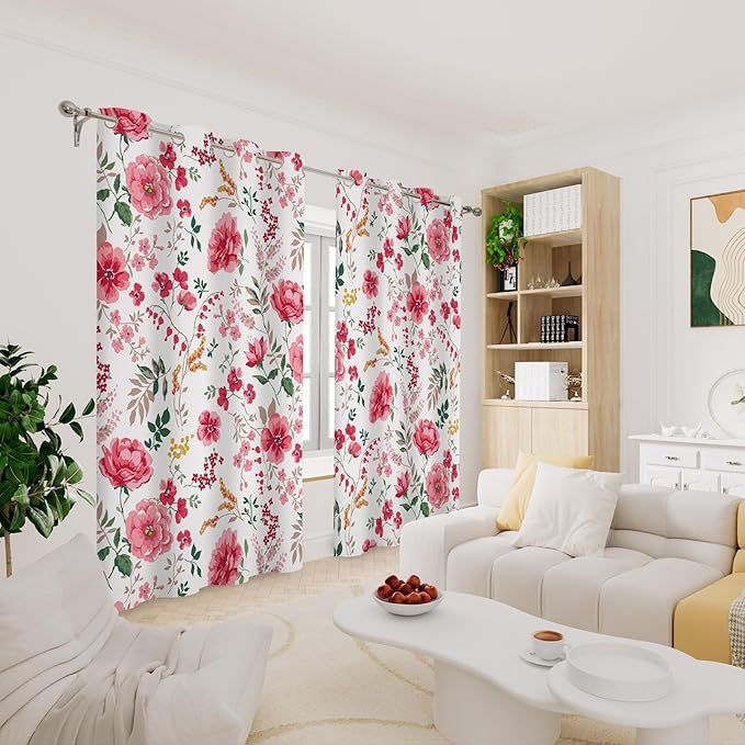 Renaiss Leaf Curtains Green Leaves Print Blackout Window Curtains for Bedroom Botanical Plants Grommet Top Room Darkening Window Drapes for Living Room 53W x 108L Inch Two Panel Set