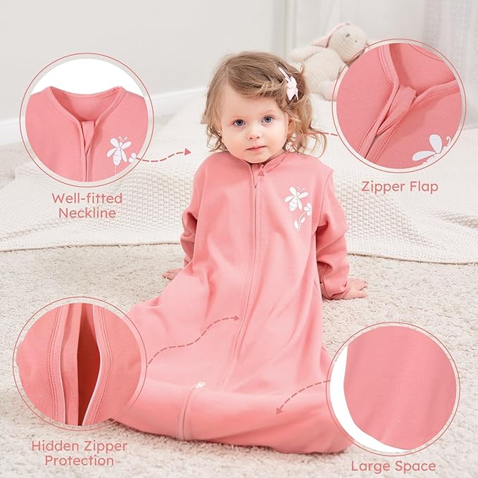 Yoofoss Baby Sleep Sack 0-6 Months Long Sleeve Wearable Blanket Baby 100% Organic Cotton 2-Way Zipper 0.5 Tog Newborn Sleeping Sack, Lightweight(Small)